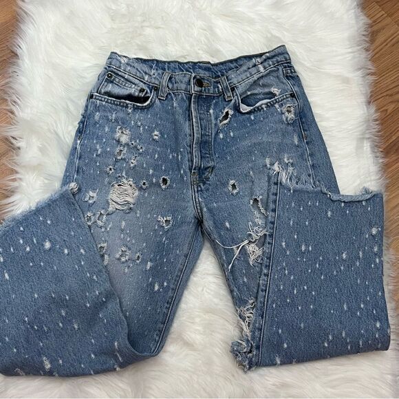 Carmar Destroyed Relaxed Straight Crop Jeans Light Wash 26 - Picture 3 of 7